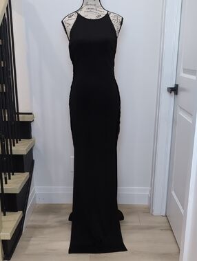 MARCIANO | Women's Black/Beige Fringe Sided Spaghetti Strap Bodycon Maxi Dress
